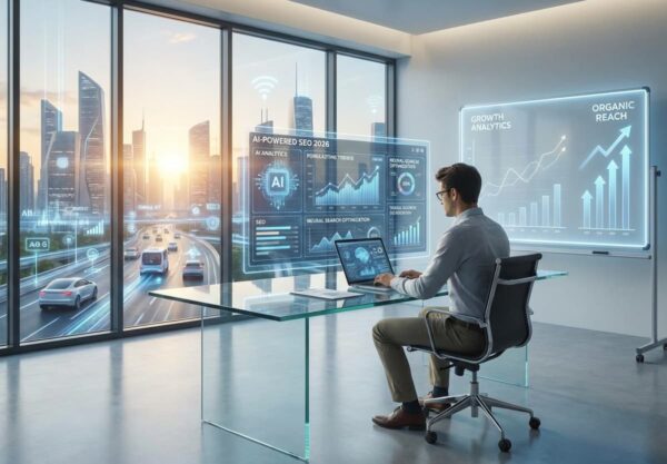 Náhledový obrázek pro blog Marketingový deník k tématu, AI a SEO v roce 2026. Rozebírám otázku, zda má SEO stále smysl.