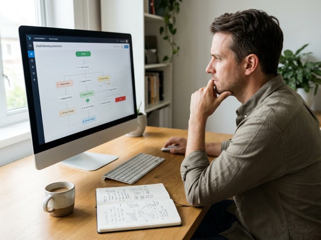 Náhledový obrázek pro blog Marketingový deník k tématu, email marketing vs. posílání emailů, kde se zaměřuji na rozdíl a jejich důležitost.