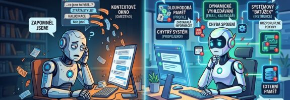 Náhledový obrázek pro článek o tom, ja kto vypadá když AI zapomíná, proč je to důležité a jak to obchází AI agenti, i když zapomínají stejně.